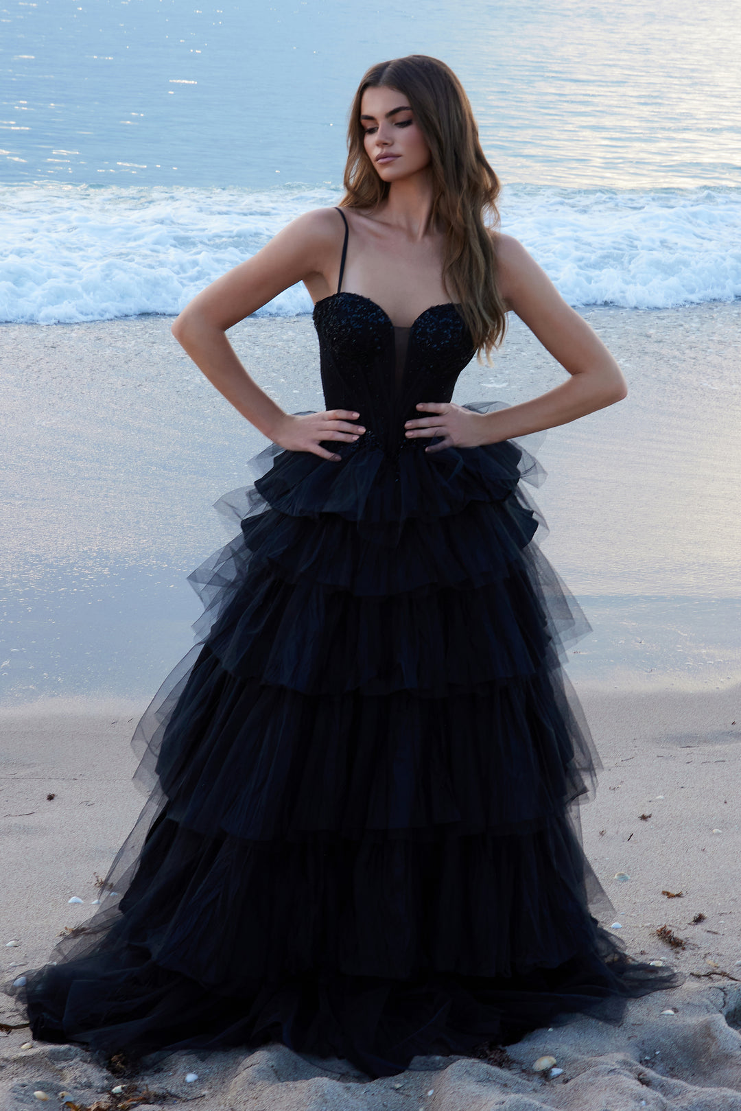 Sleeveless Ruffled Ball Gown by Nox Anabel Y1545