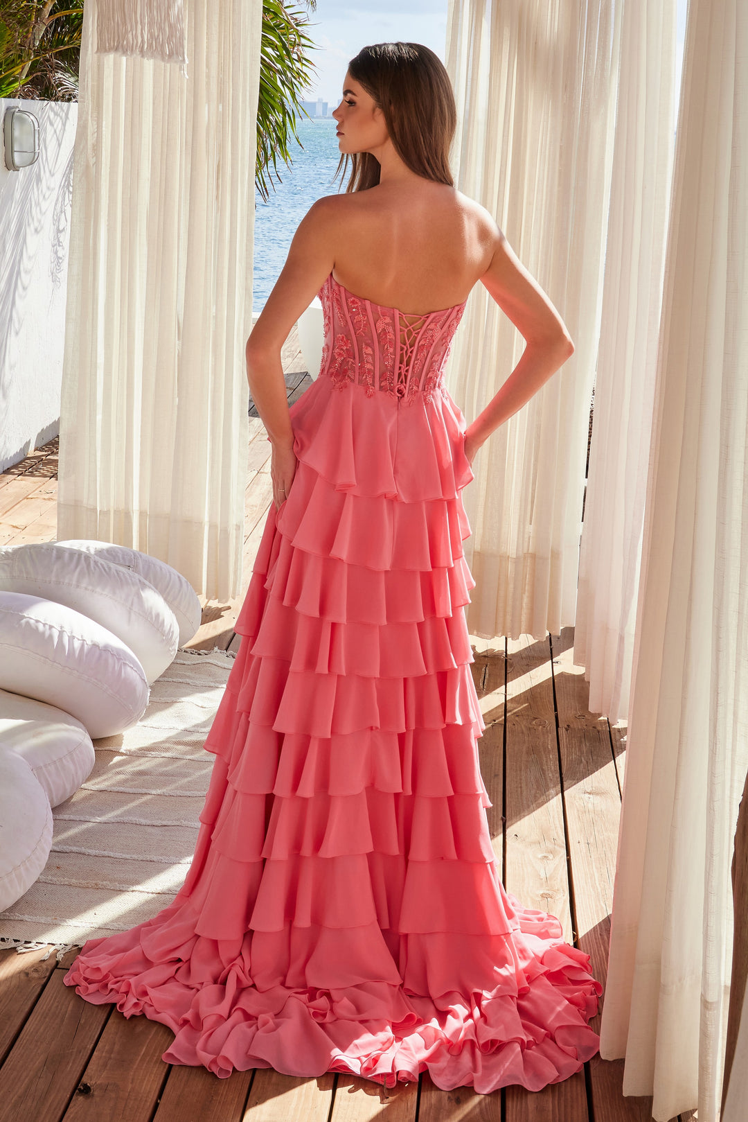 Chiffon Strapless A-line Slit Gown by Nox Anabel Y1551