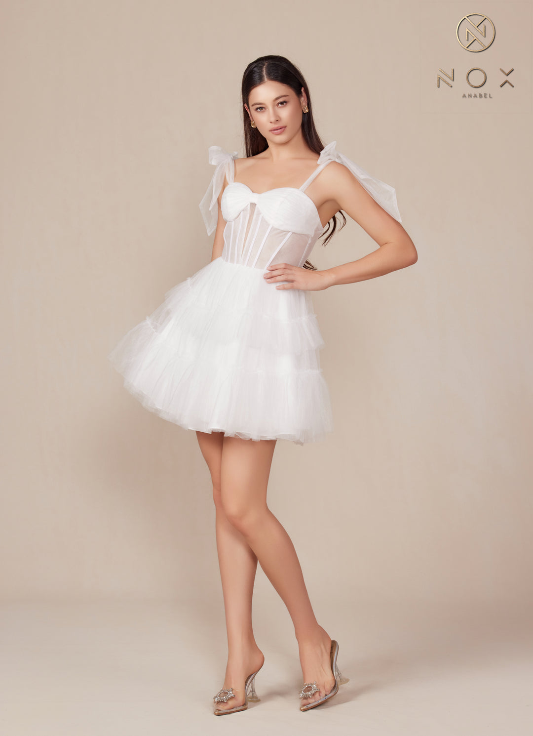 White Short Corset Tiered Dress by Nox Anabel Y858W