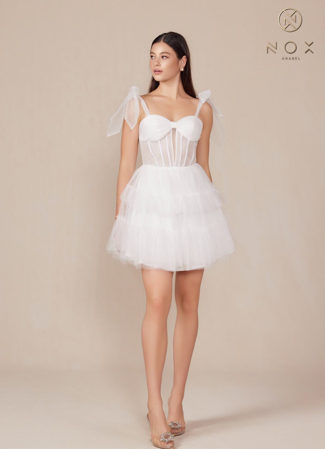 White Short Corset Tiered Dress by Nox Anabel Y858W