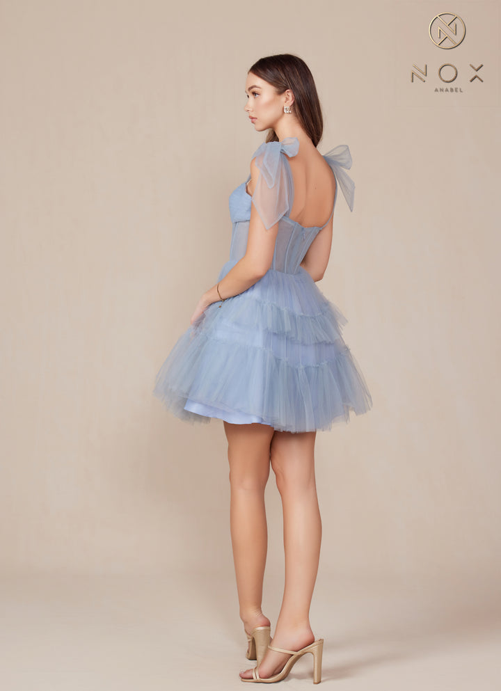 Short Sleeveless Tiered A-line Dress by Nox Anabel Y858