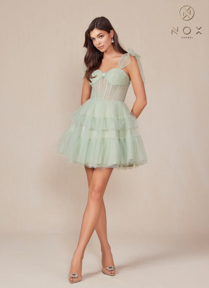 Short Sleeveless Tiered A-line Dress by Nox Anabel Y858