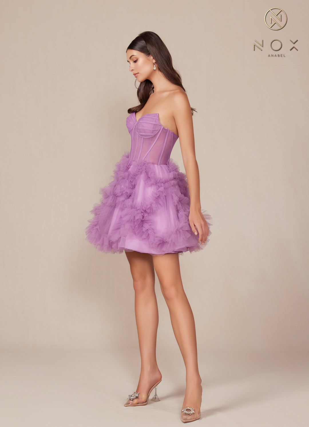 Short Strapless Ruffled Dress by Nox Anabel Y859