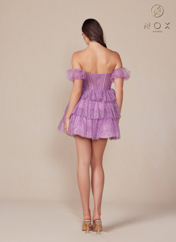 Glitter Short Tiered A-line Dress by Nox Anabel Y860