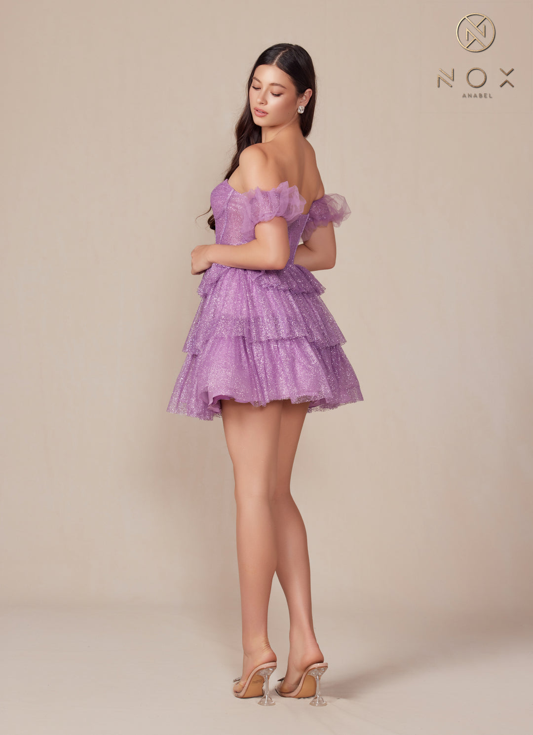 Glitter Short Tiered A-line Dress by Nox Anabel Y860