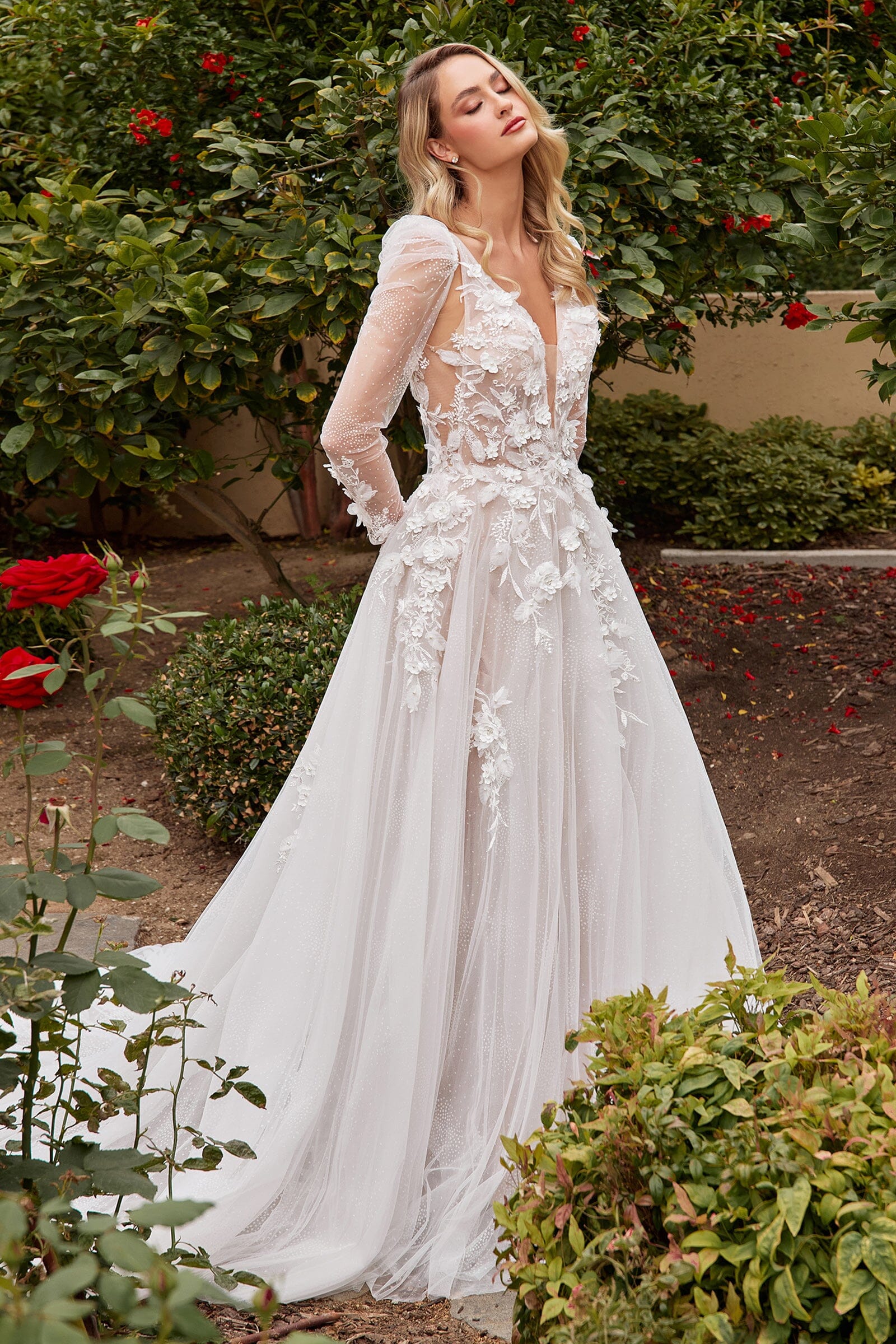 A line Bridal Gown with Removable Sleeves by Ladivine CDS436W