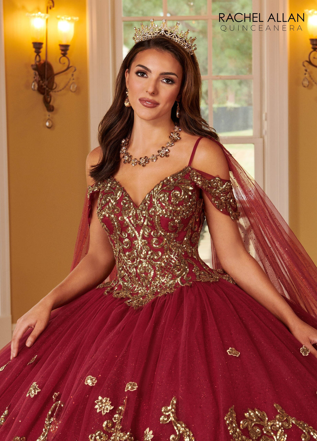 Applique Cape Sleeve Quinceanera Dress by Rachel Allan RQ2164