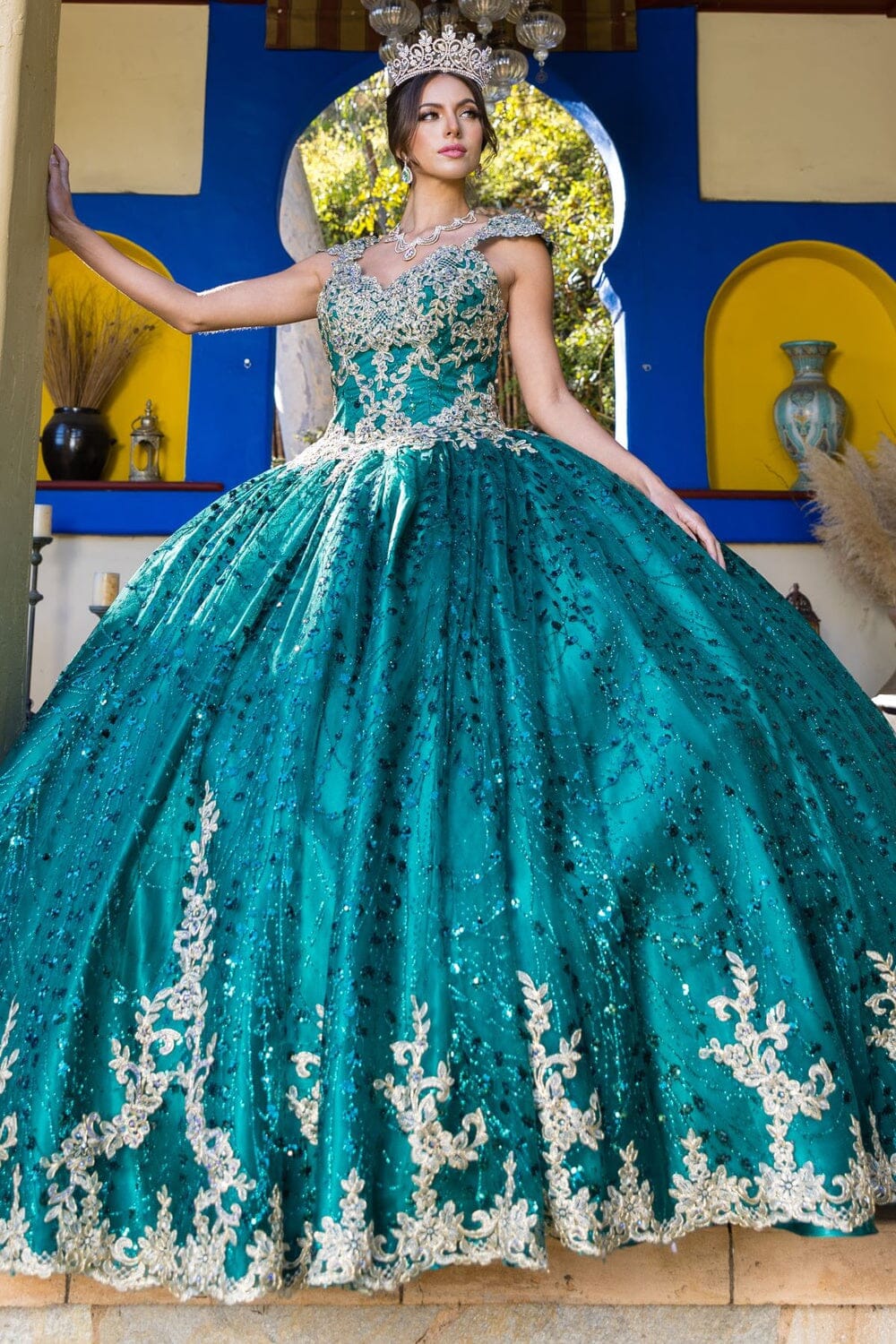 Applique Glitter Ball Gown by Cinderella Couture 8024J