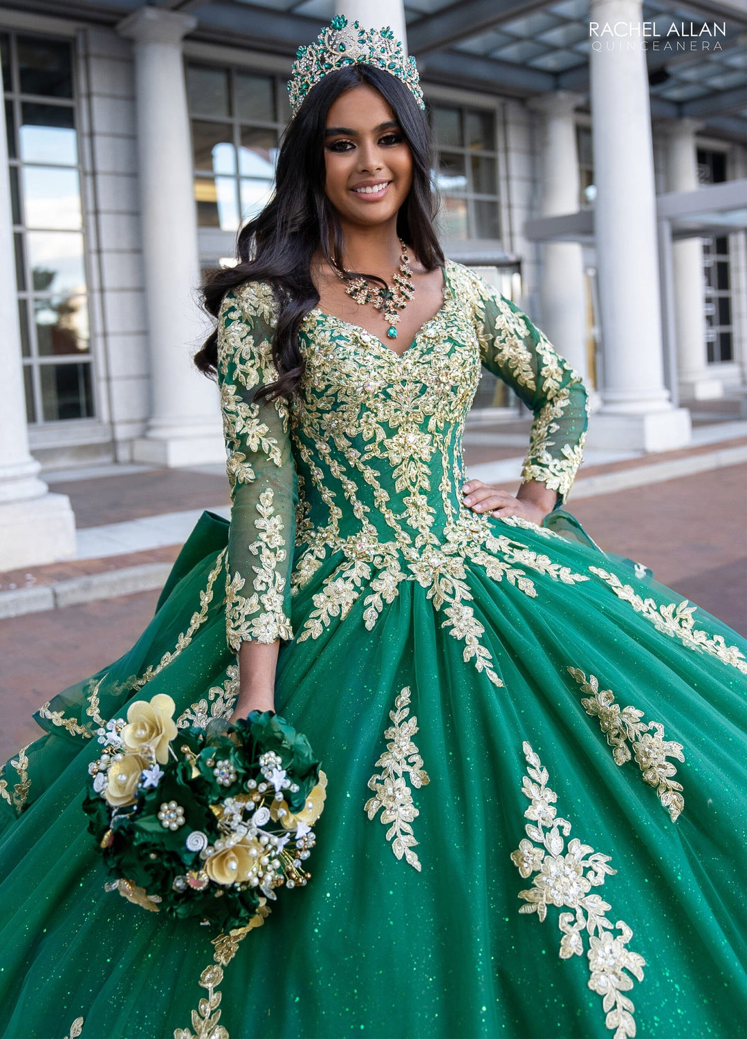 Applique Long Sleeve Quinceanera Dress by Rachel Allan RQ1137