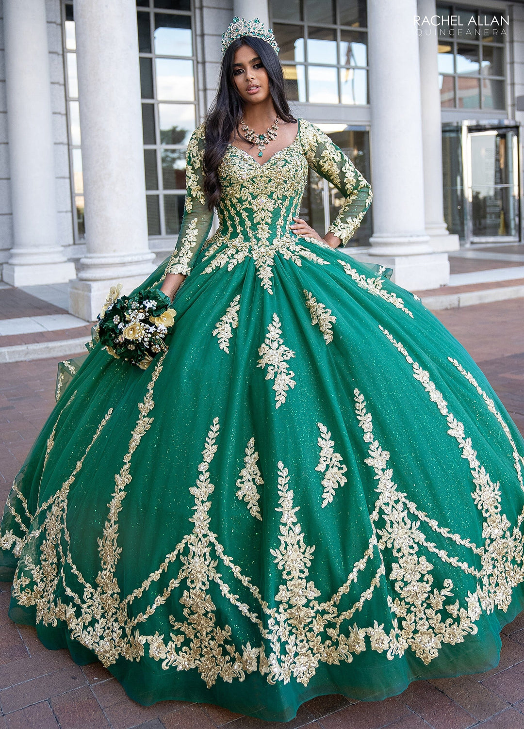 Applique Long Sleeve Quinceanera Dress by Rachel Allan RQ1137