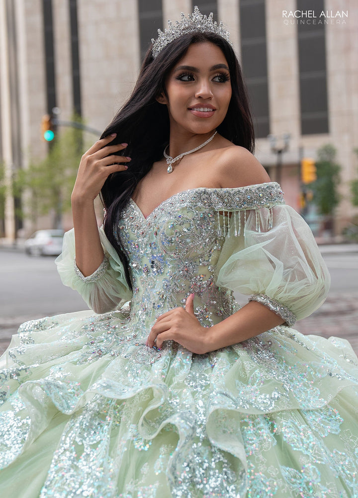 Applique Puff Sleeve Quinceanera Dress by Rachel Allan RQ3128