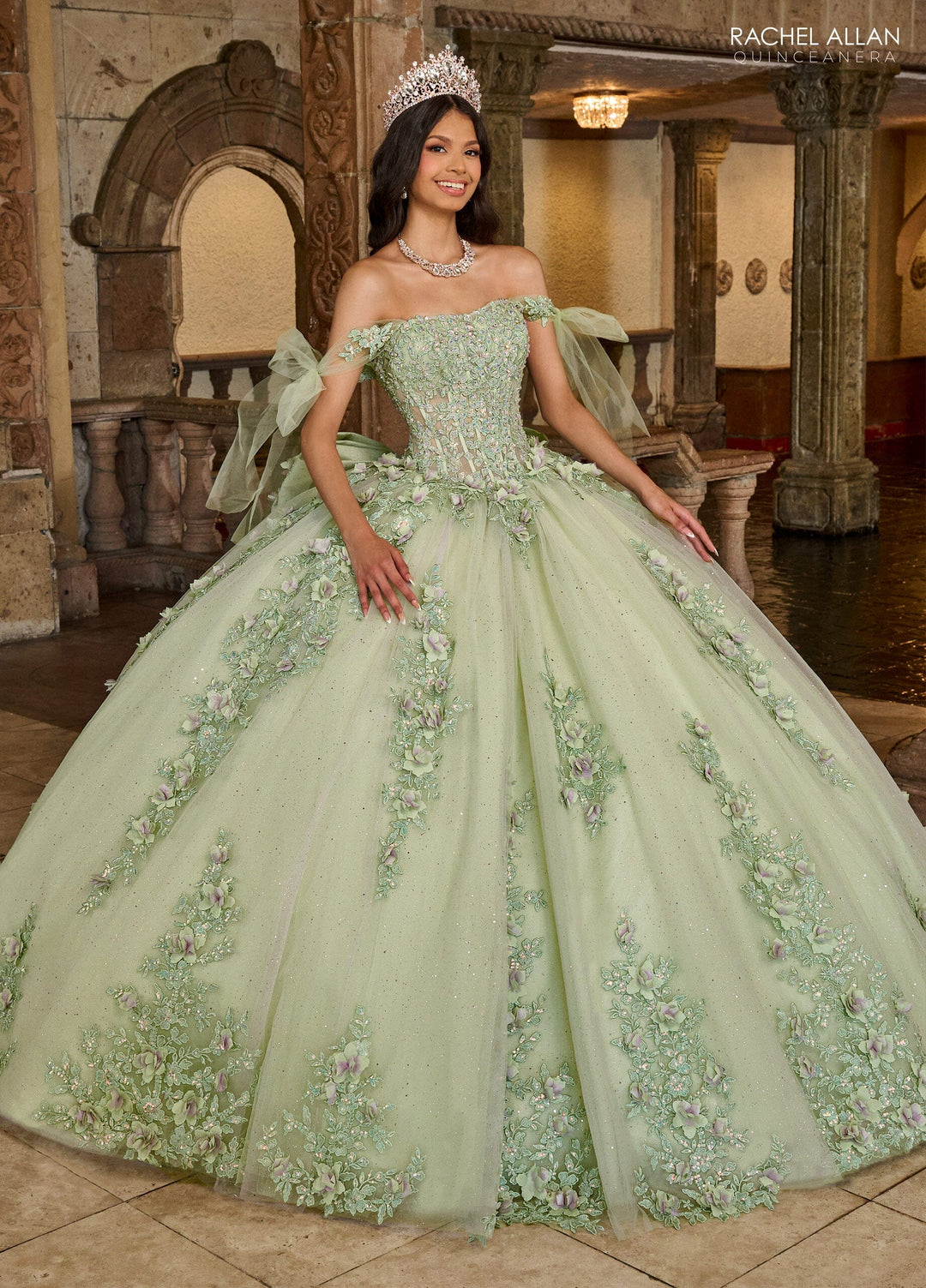 Applique Sheer Corset Quinceanera Dress by Rachel Allan RQ1132