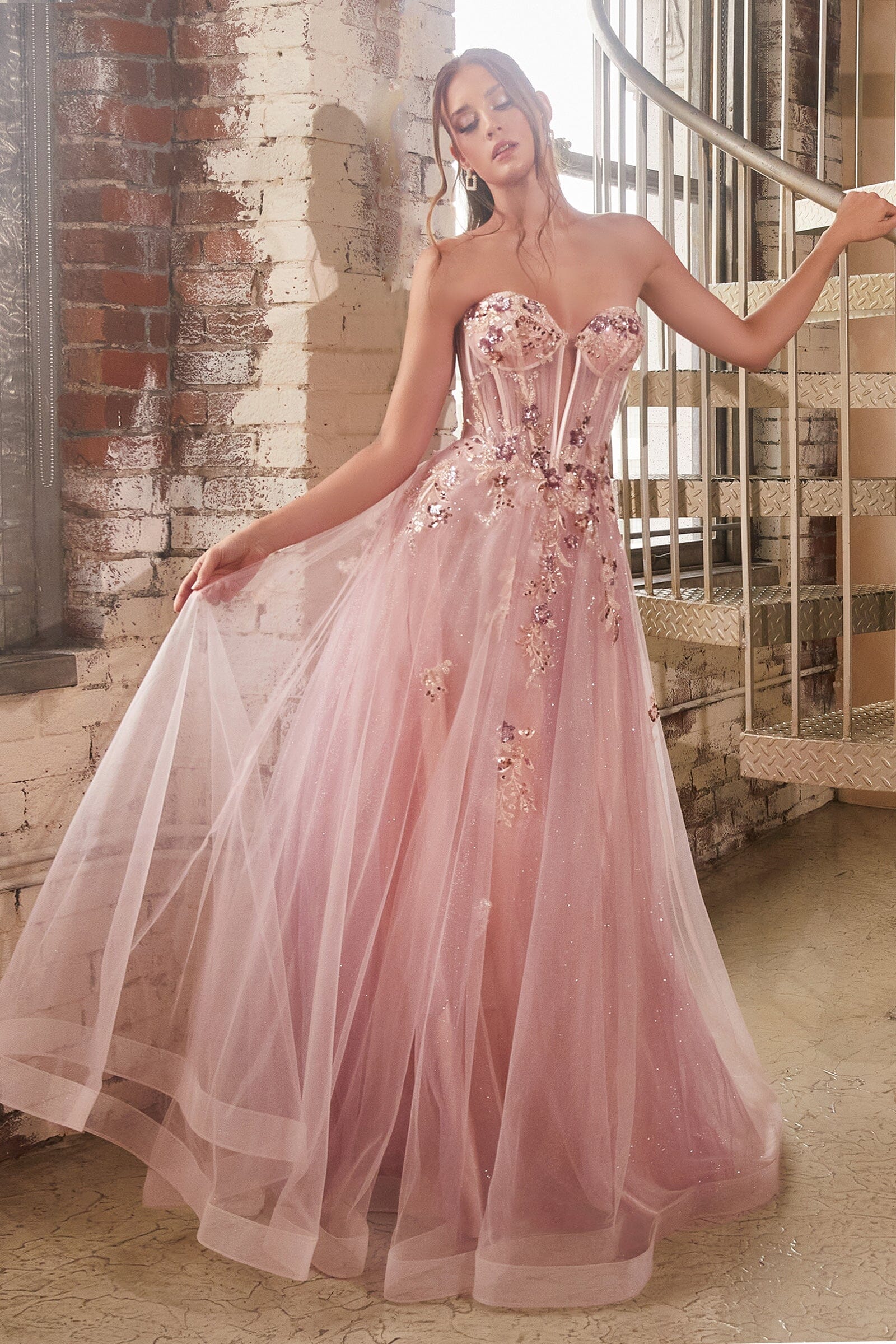 Strapless Glitter popular Tulle Prom Dress