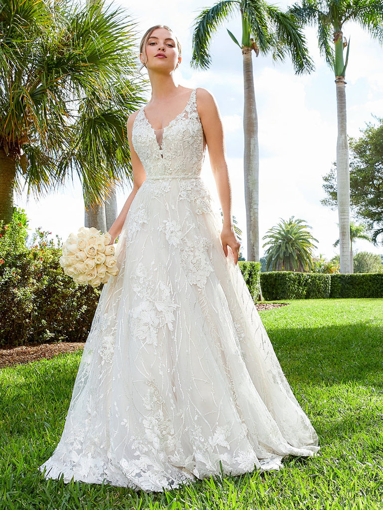 Applique V Neck Wedding Dress by Adrianna Papell 31076 Louisa