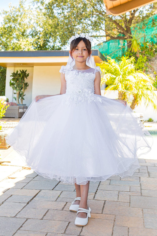 Flutter Sleeves Satin First Communion Dress Celestial 3310 – Sparkly Gowns