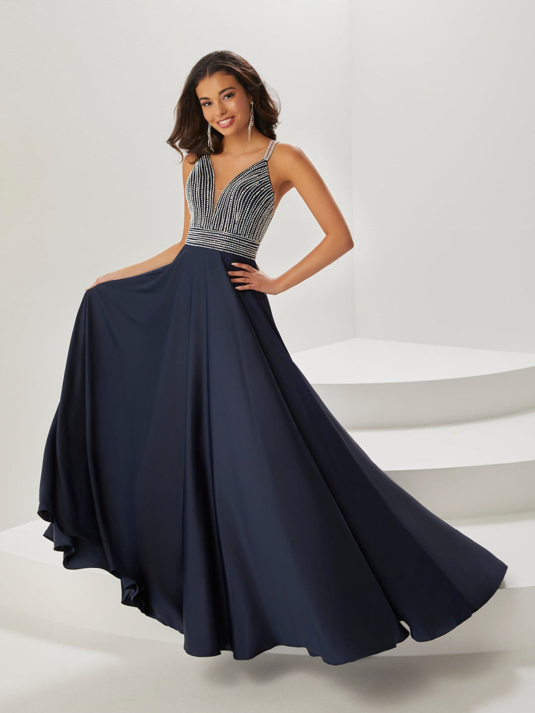 Beaded Crepe Chiffon A-line Gown by Tiffany Designs 16927