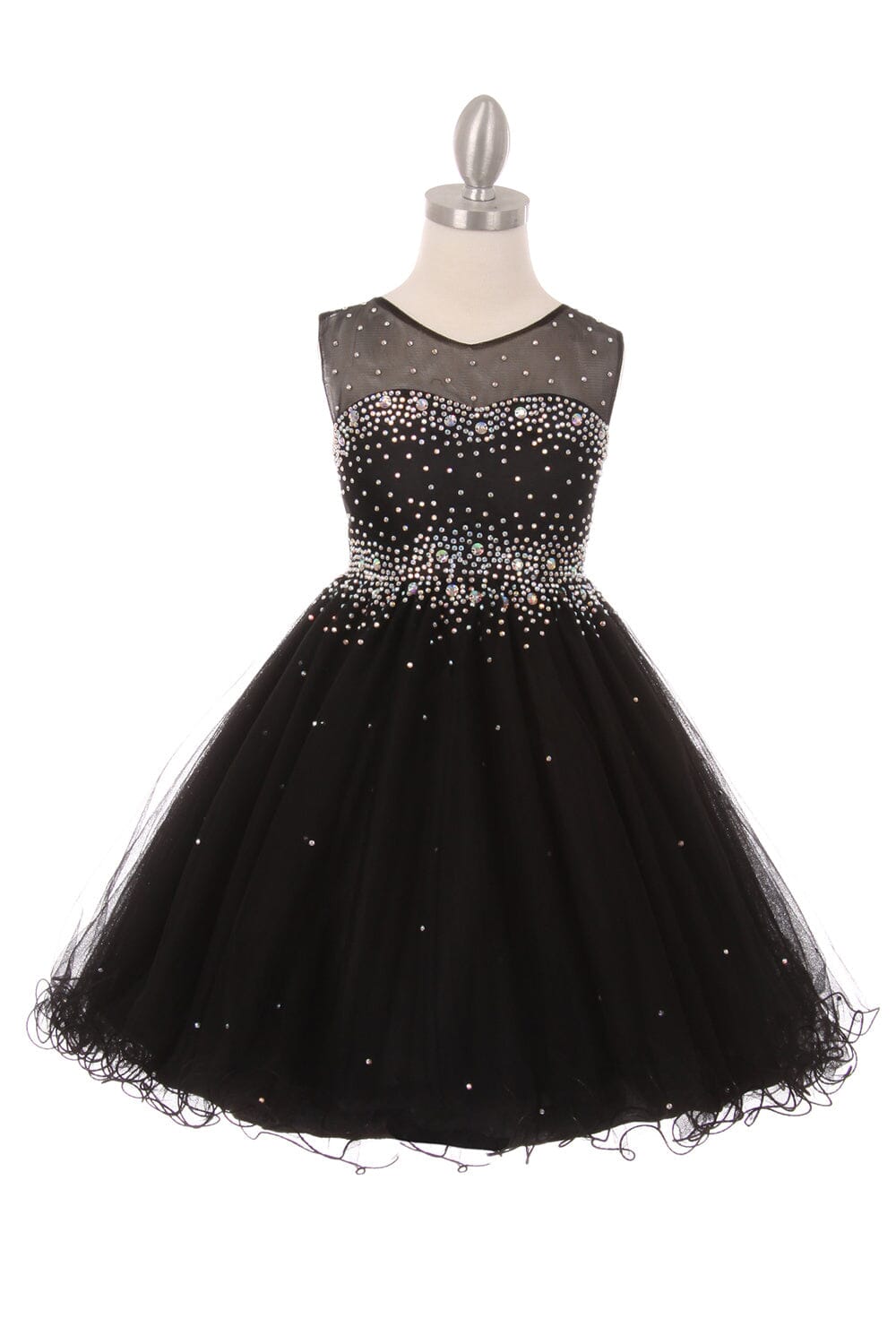 Beaded Girls Short Illusion Tulle Dress by Cinderella Couture 5029