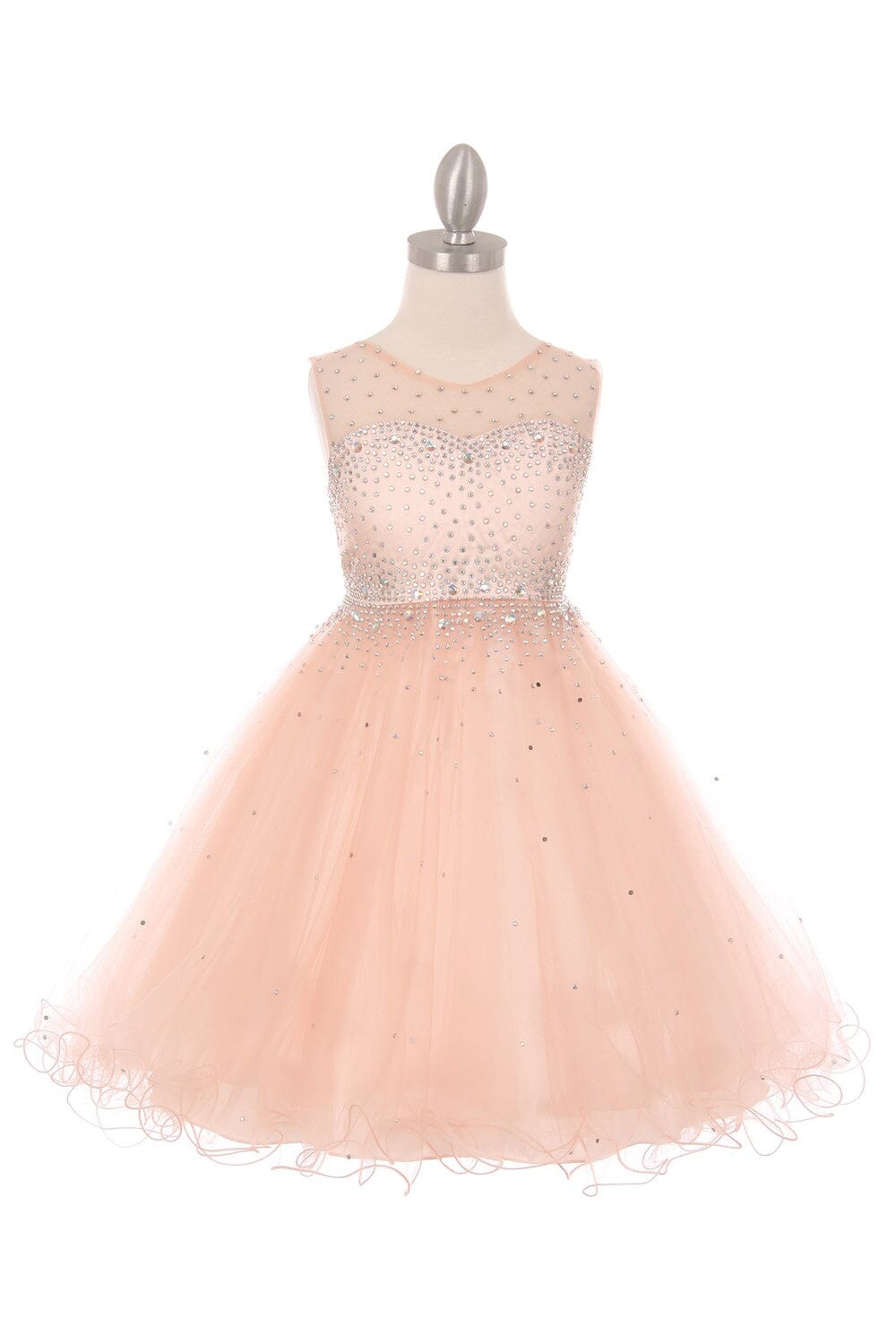 Beaded Girls Short Illusion Tulle Dress by Cinderella Couture 5029