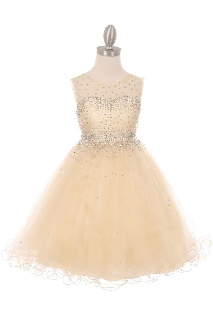 Beaded Girls Short Illusion Tulle Dress by Cinderella Couture 5029