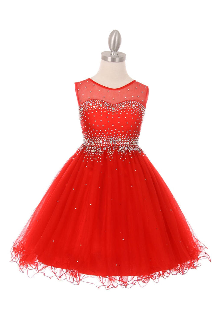 Beaded Girls Short Illusion Tulle Dress by Cinderella Couture 5029