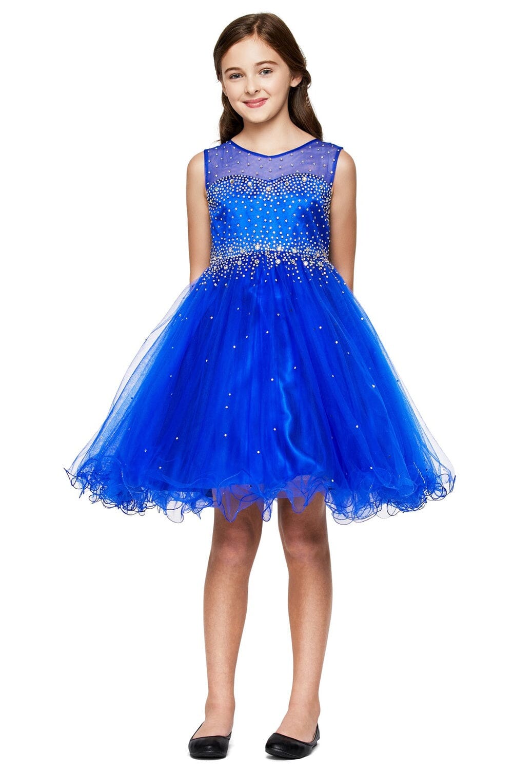 Beaded Girls Short Illusion Tulle Dress by Cinderella Couture 5029