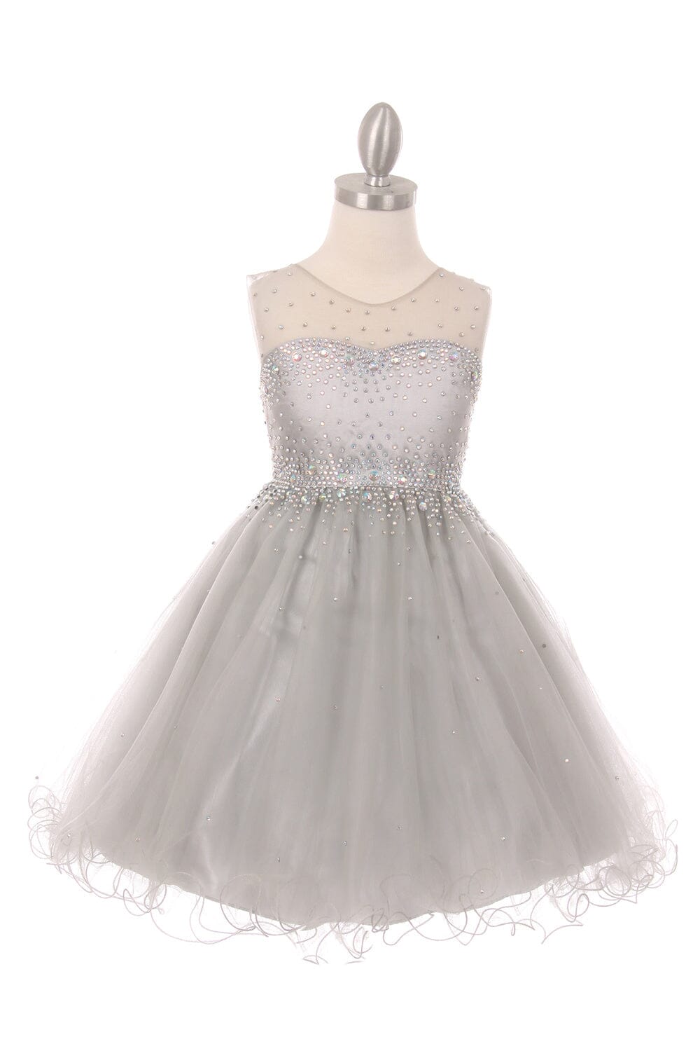 Beaded Girls Short Illusion Tulle Dress by Cinderella Couture 5029