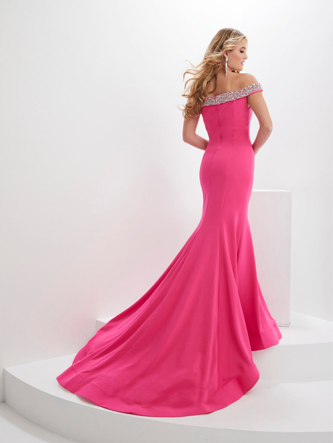 Beaded Jersey Off Shoulder Slit Gown by Panoply 14129