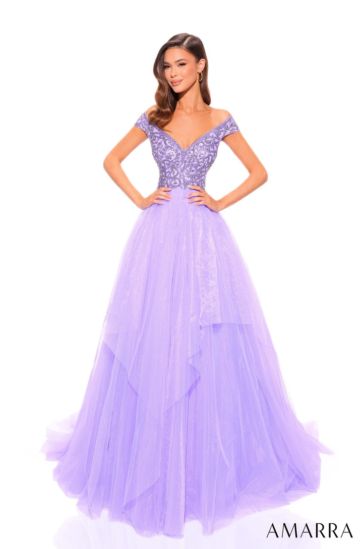 Beaded Off Shoulder Tulle Ball Gown by Amarra 94038