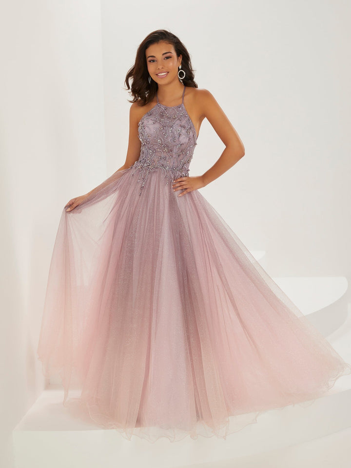 Beaded Ombre Tulle Halter Gown by Tiffany Designs 16947