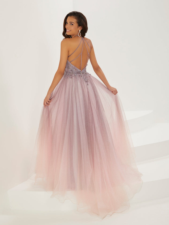 Beaded Ombre Tulle Halter Gown by Tiffany Designs 16947