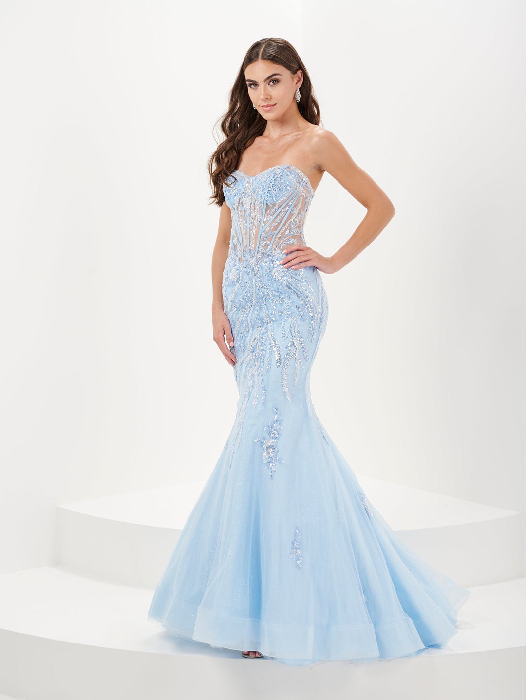 Beaded Sheer Corset Mermaid Dress by Tiffany Designs 16074