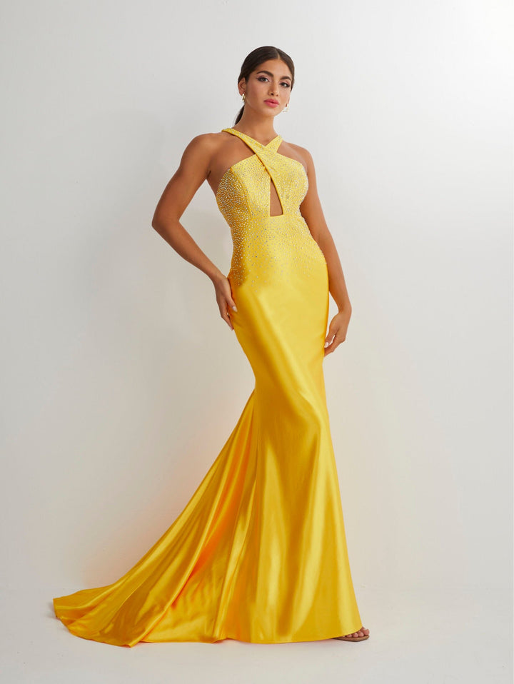 Beaded Spandex Halter Keyhole Gown by Studio 17 12894