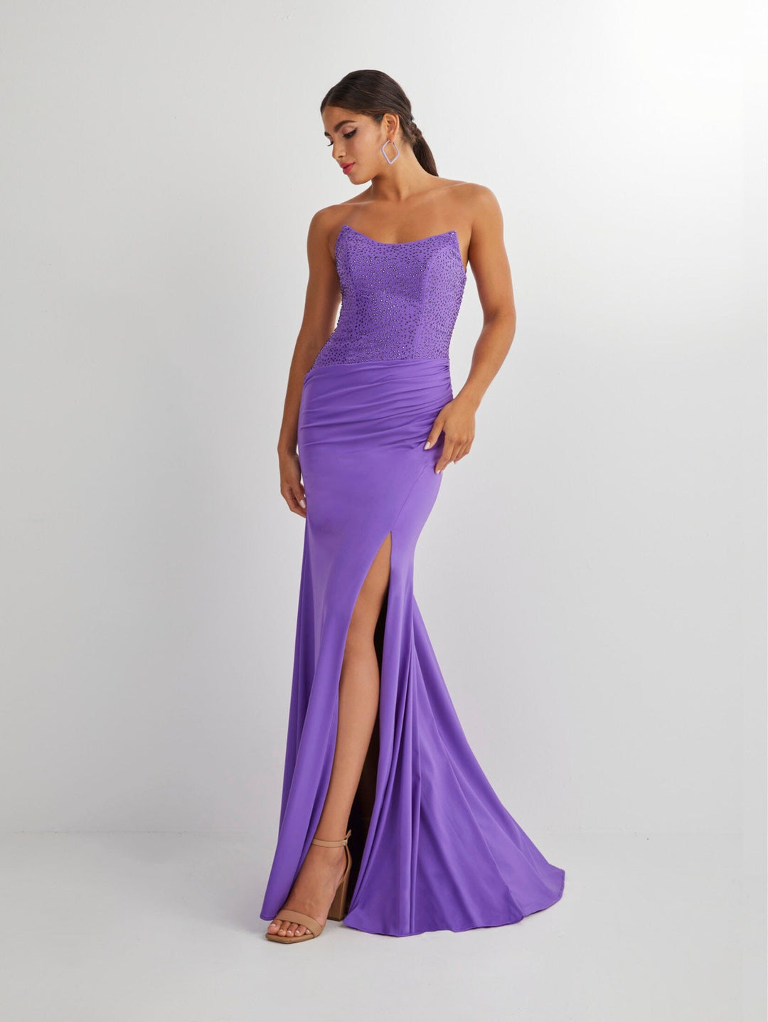 Beaded Spandex Strapless Slit Gown by Studio 17 12899