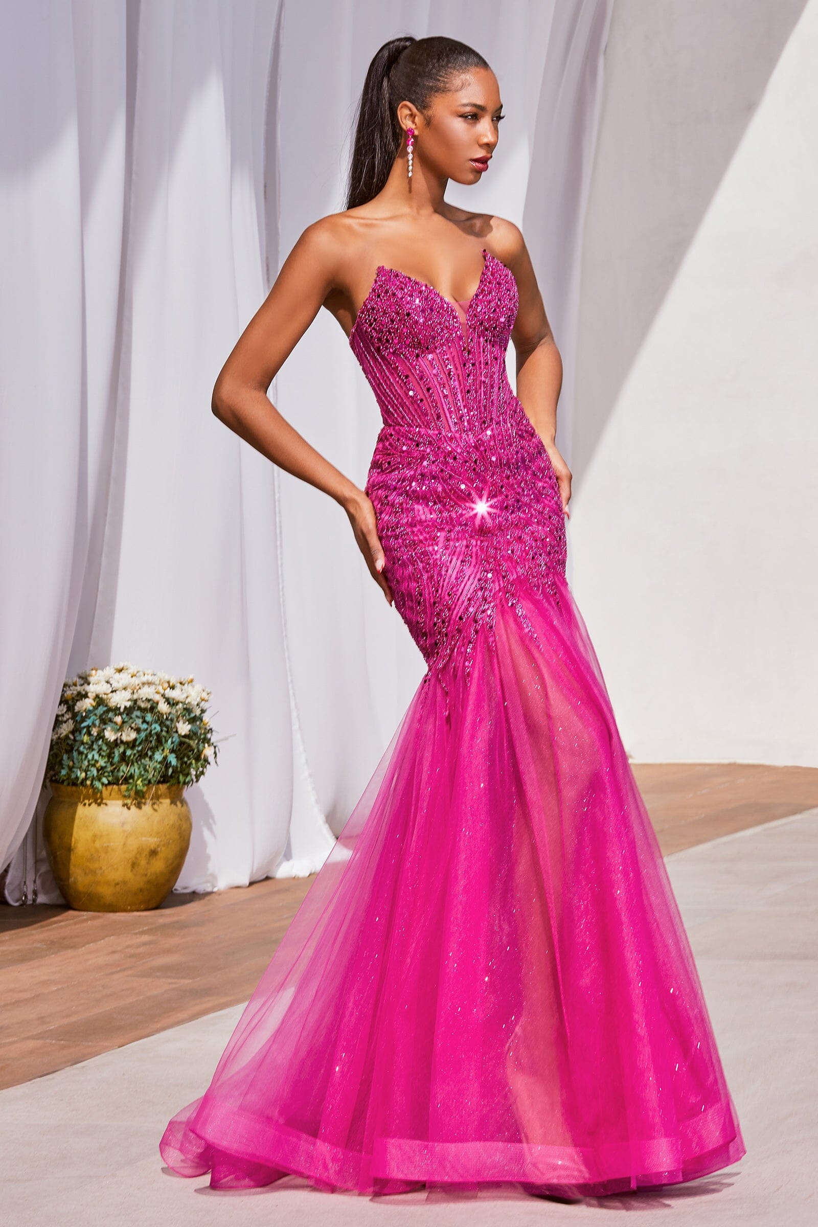 Beaded Strapless Slit Mermaid Dress By Ladivine Cd0214 Abc Fashion