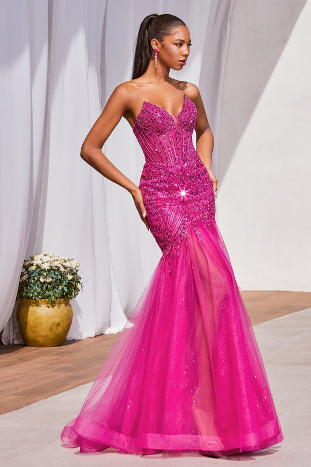 Beaded Strapless Slit Mermaid Dress by Ladivine CD0214 – ABC Fashion