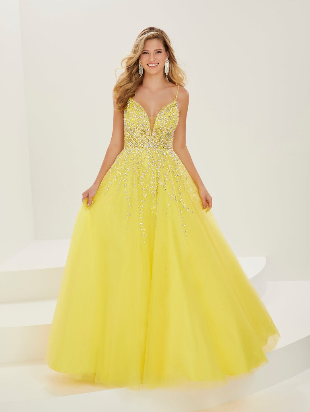 Beaded Tulle Sleeveless A-line Gown by Tiffany Designs 16934