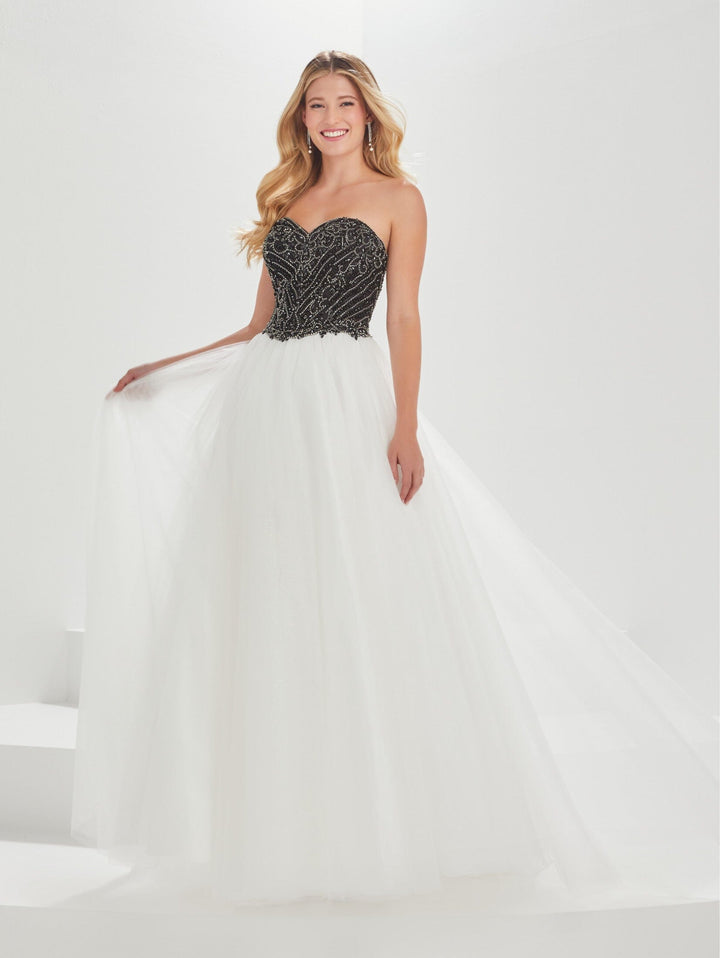 Beaded Tulle Strapless A-line Gown by Tiffany Designs 16010