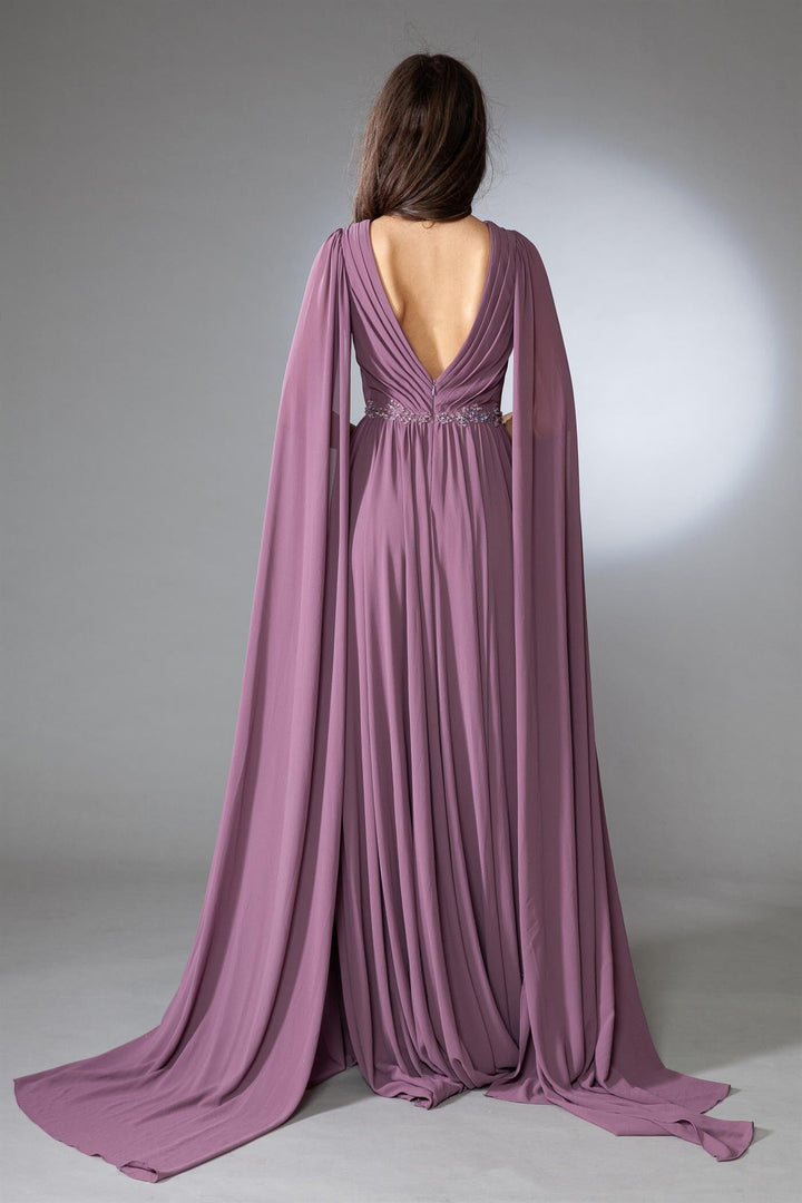 Cape Sleeve V-Neck Chiffon Gown by Amelia Couture AC0011