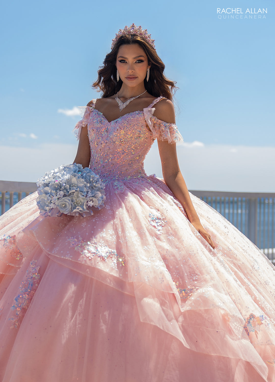 V-Neck Ruffled Quinceanera Dress by Rachel Allan RQ1136