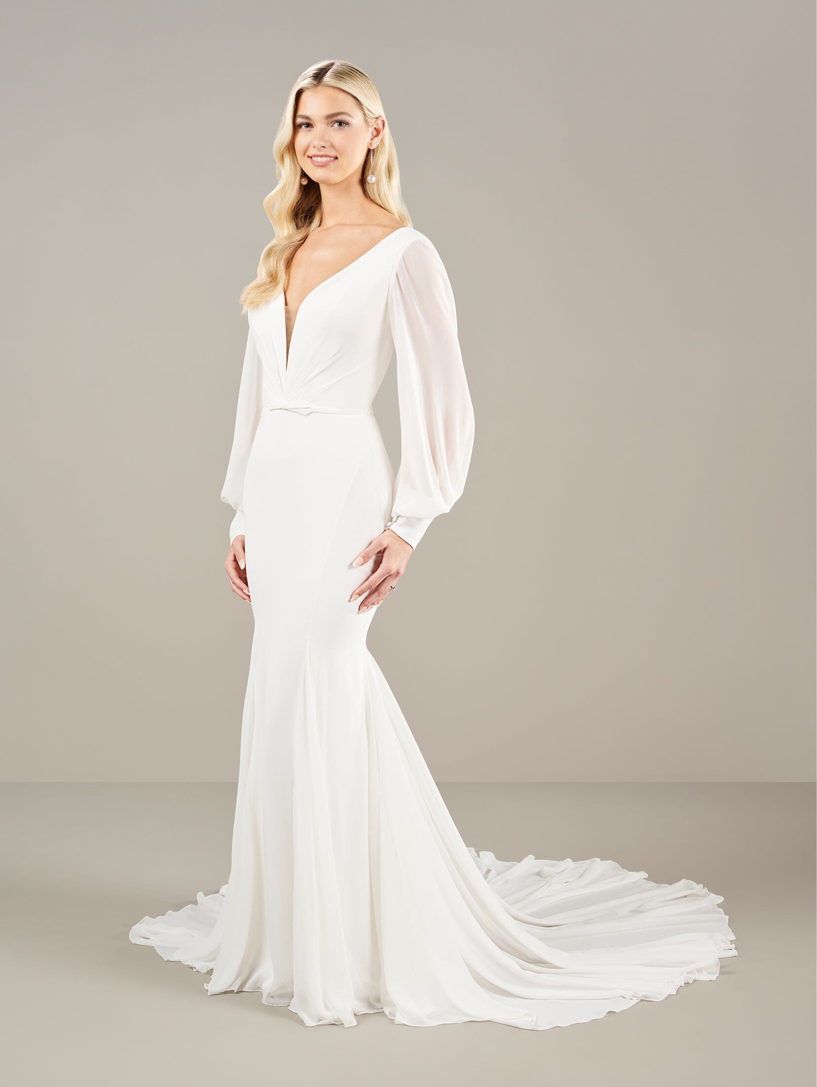 Chiffon Long Sleeve Bridal Gown by Adrianna Papell 31285 – ABC Fashion