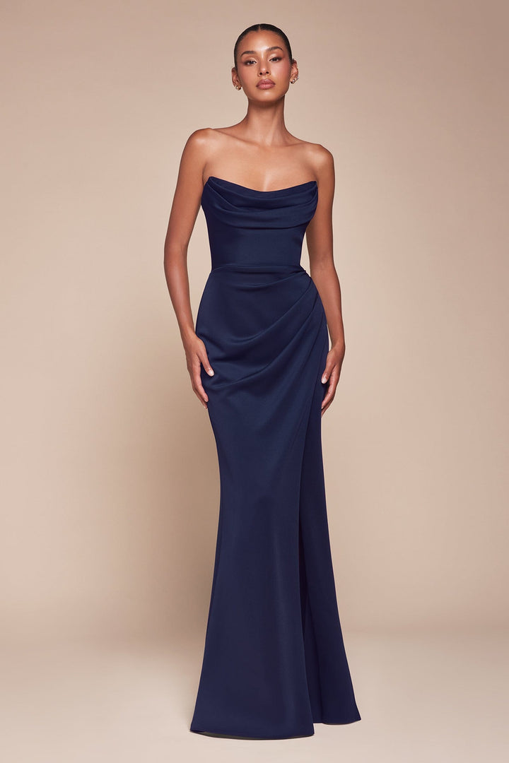 Chiffon Strapless Slit Gown by Ladivine CD355