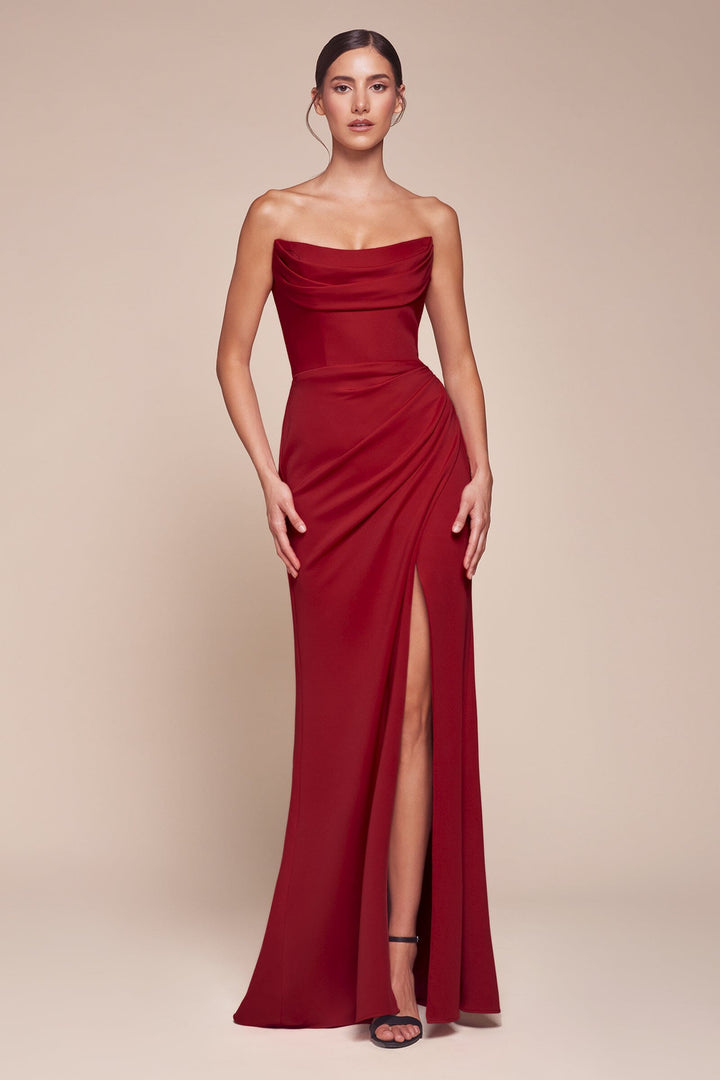 Chiffon Strapless Slit Gown by Ladivine CD355