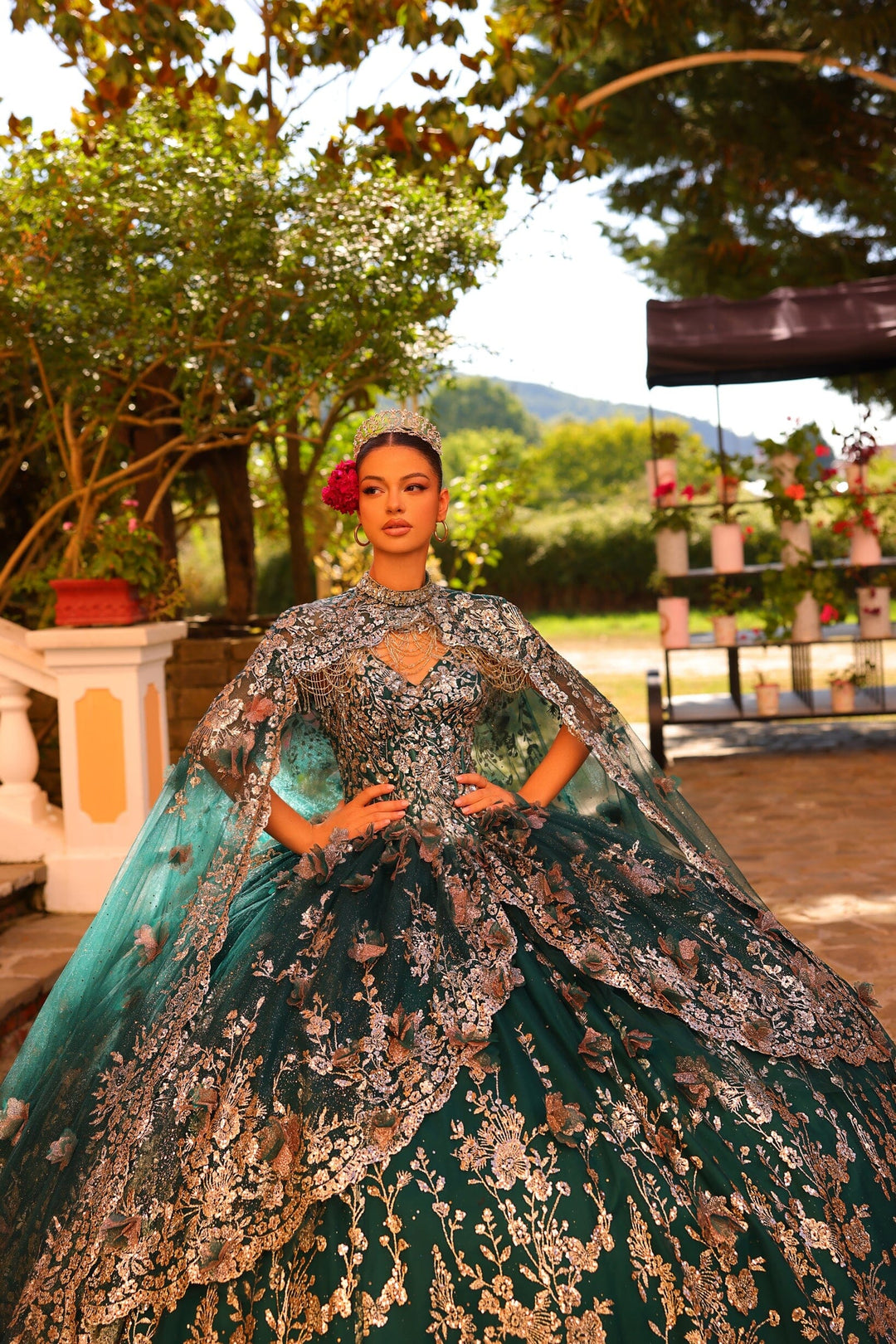 Cold Shoulder Cape Quinceanera Dress by Amarra 54284