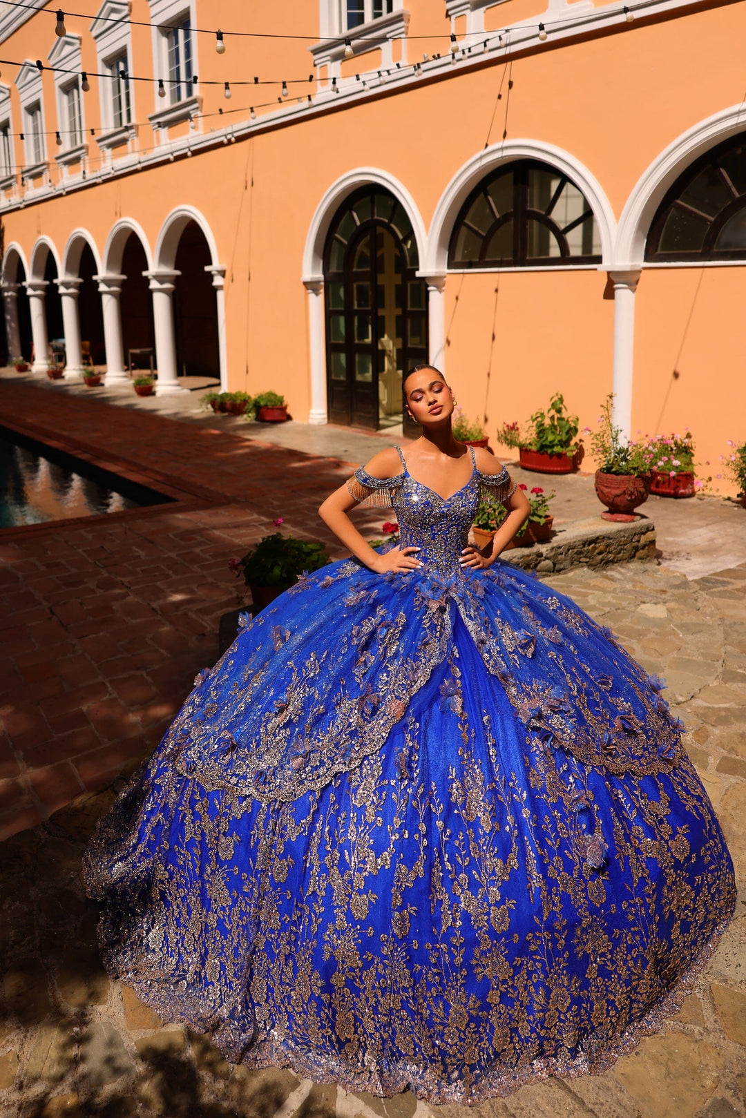 Cold Shoulder Cape Quinceanera Dress by Amarra 54284