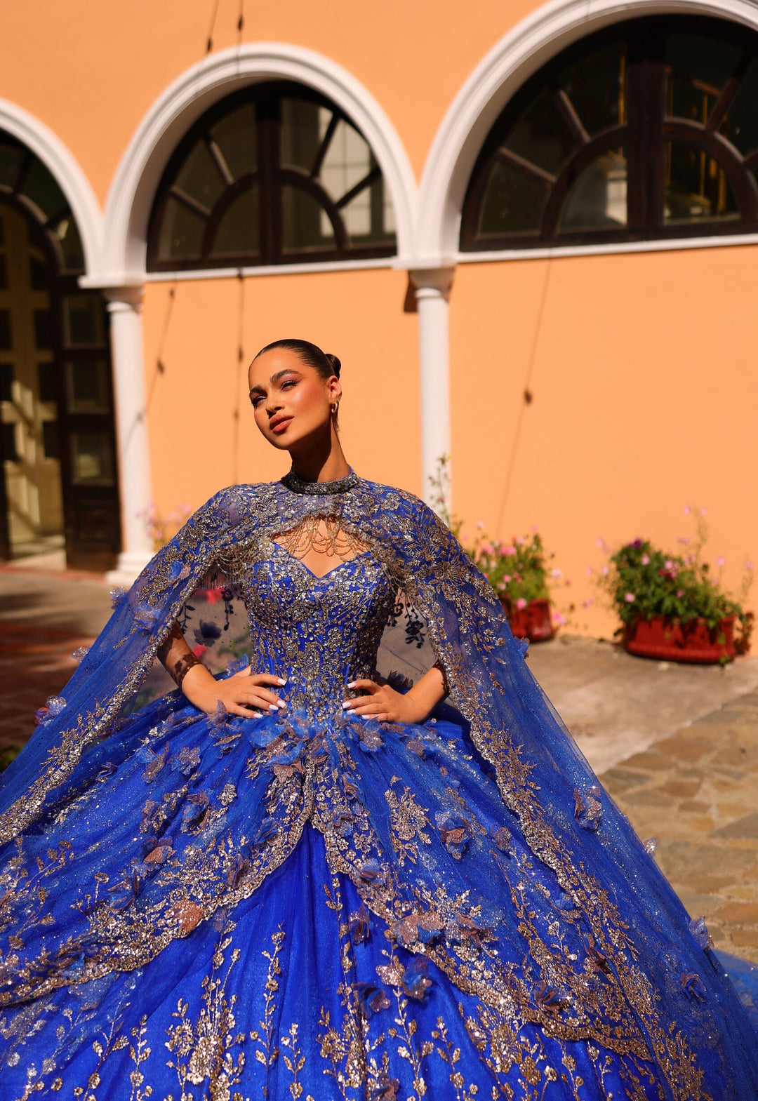 Cold Shoulder Cape Quinceanera Dress by Amarra 54284