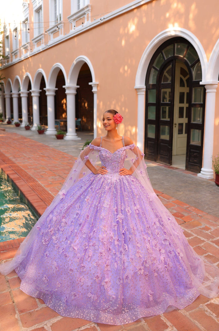 Cold Shoulder Cape Sleeve Quinceanera Dress by Amarra 54308