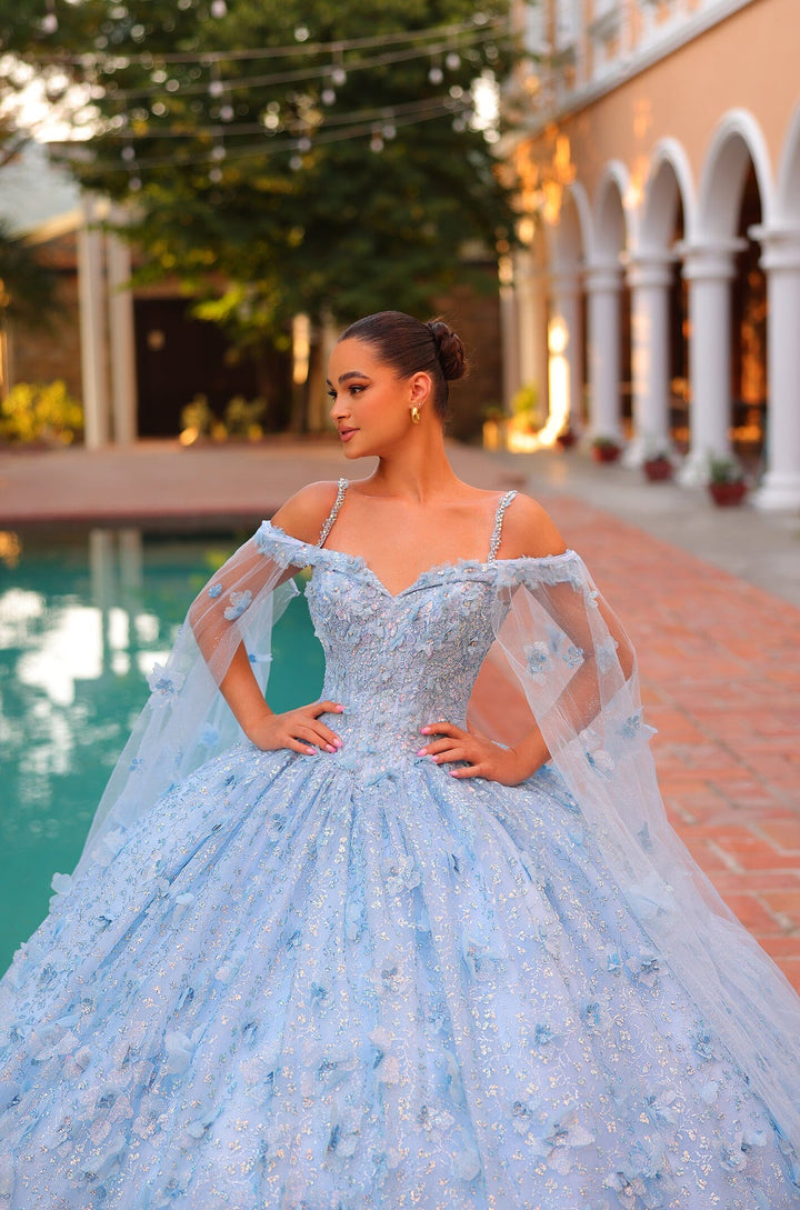 Cold Shoulder Cape Sleeve Quinceanera Dress by Amarra 54308