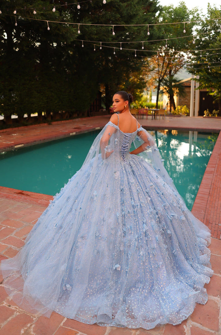 Cold Shoulder Cape Sleeve Quinceanera Dress by Amarra 54308