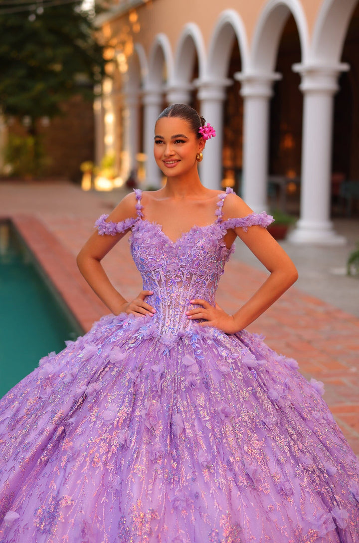 Cold Shoulder Corset Cloak Quinceanera Dress by Amarra 54320