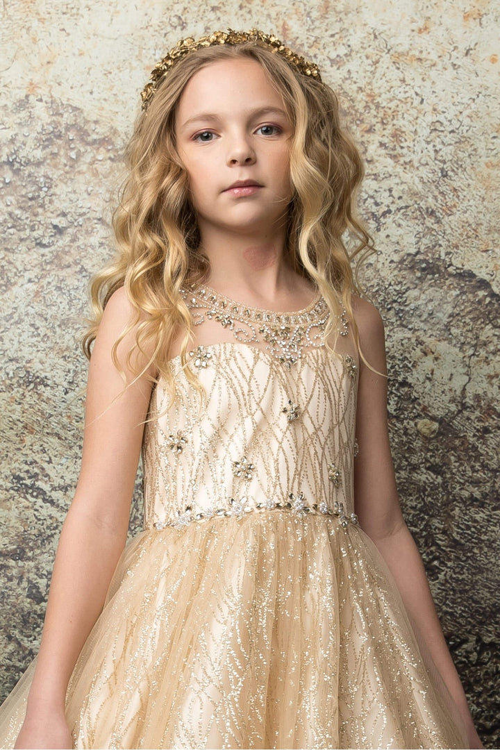 Girls Beaded Sleeveless Glitter Gown by Petite Adele C334